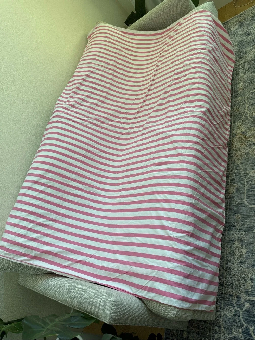 Hanna Home Pink White Stripe Twin Duvet Cover Cotton 61 x 81 As Is